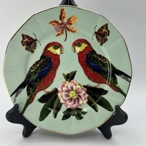 Anthropologie Nathalie Lete Titania 8" Parrot Dessert Salad Plate Birds Green